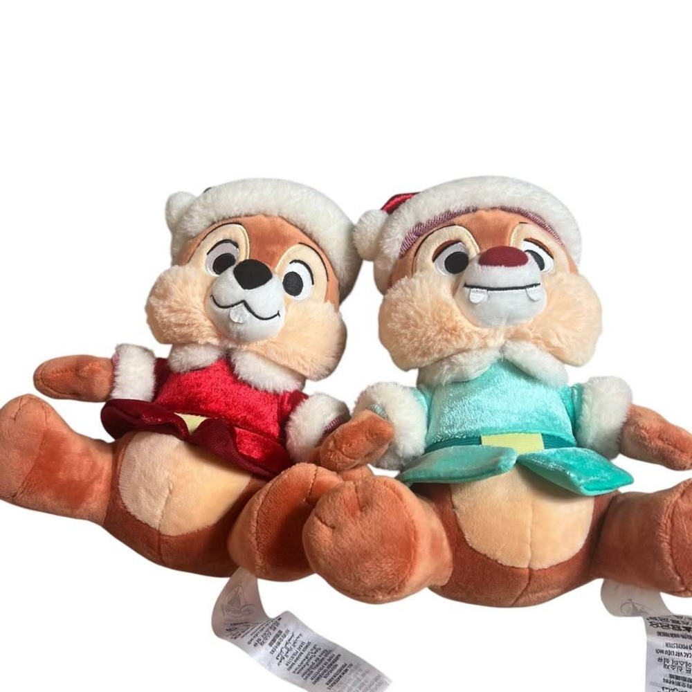 Disney Chip & Dale Plush Set Two Holiday Themed Stuffed Animals Elf Santa's Help